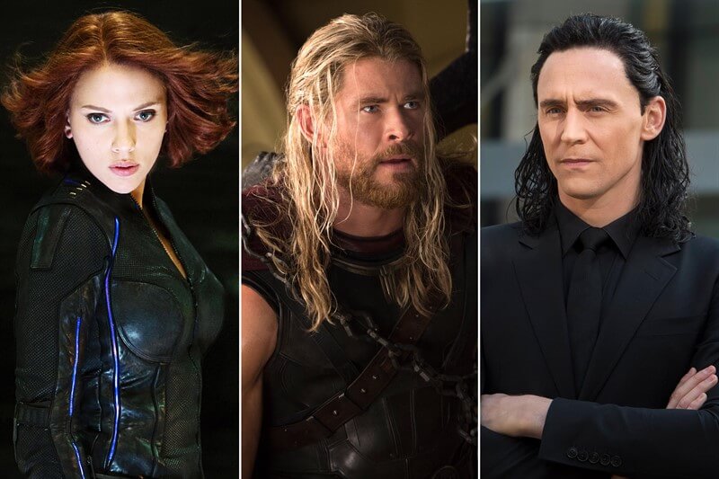 Marvel Spider Woman Thor Loki Scarlett Johansson Chris Hemsworth Tom Hiddleston